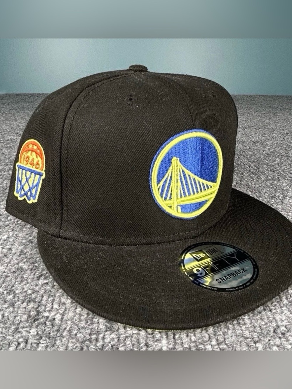 Golden State Warriors Snap Back Hat Black Neon Pop NBA New Era 9Fifty Basketball
